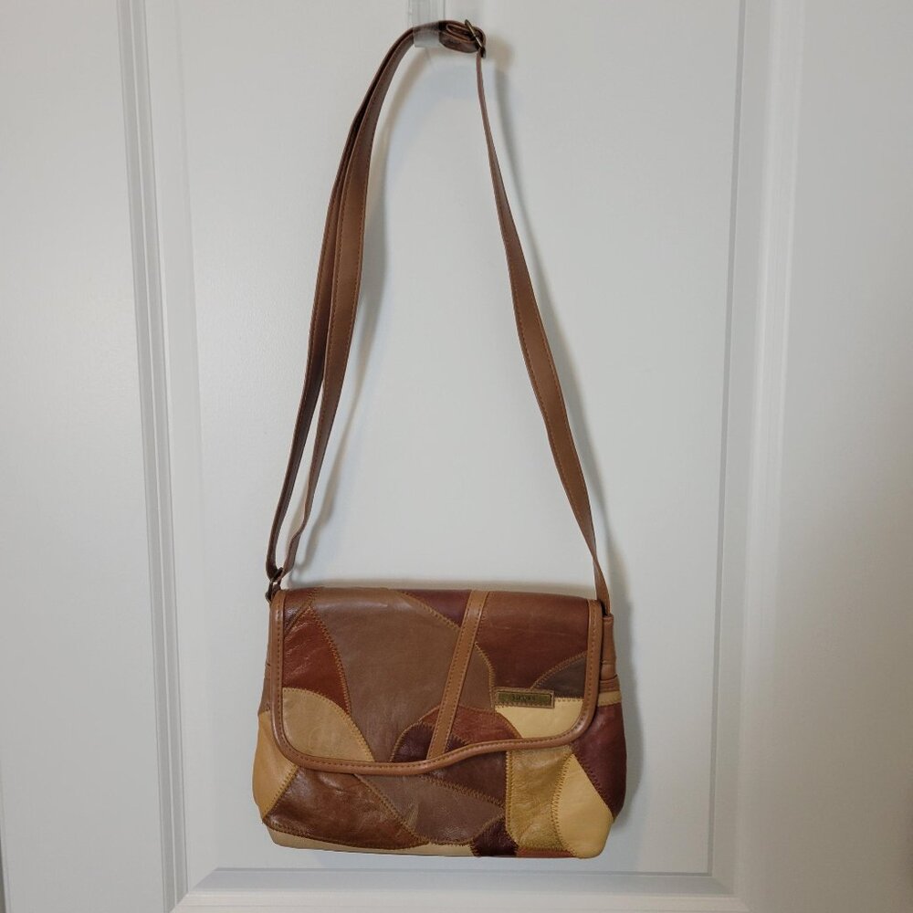 Vtg Boho Patchwork Multi Color Handbag Purse Leat… - image 1